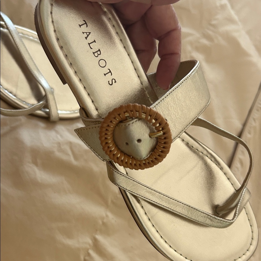 Talbots Metallic Gold Sandals with Woven Accent